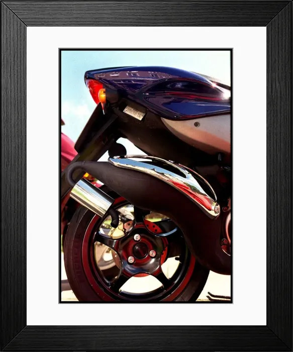 Framed Print : Yamaha Aerox scooter June 1998 close up of front wheel