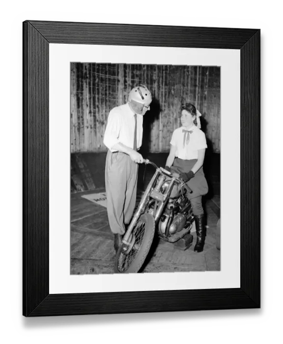 Framed Print : Juliett Mitchel Wall of Death stunt motorcycle rider Motorcycle Stunts