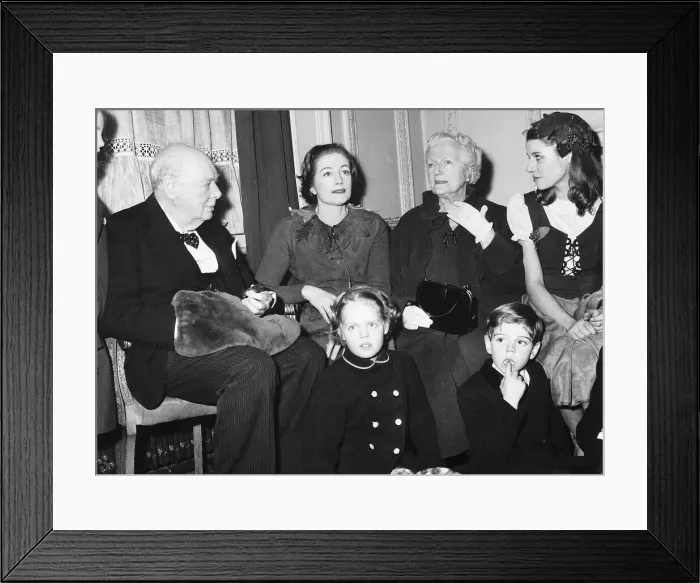 Framed Print : Winston Churchill WW2 British Prime Minister with his family at The Scala Theatre in Framed Print : Winston Churchill WW2 British Prime Minister with his family at The Scala Theatre in