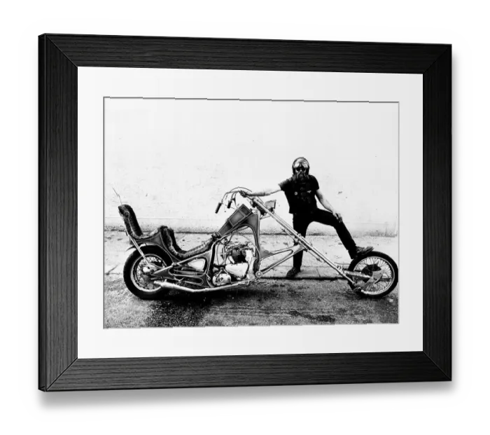 Framed Print : Motor Cycles Misc 12 foot motor bike and owner, 9th September 1983 Framed Print : Motor Cycles Misc 12 foot motor bike and owner, 9th September 1983