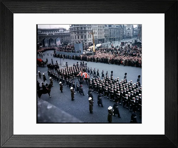 Framed Print : Winston Churchill funeral WW2 British Prime Minister funeral procession through
