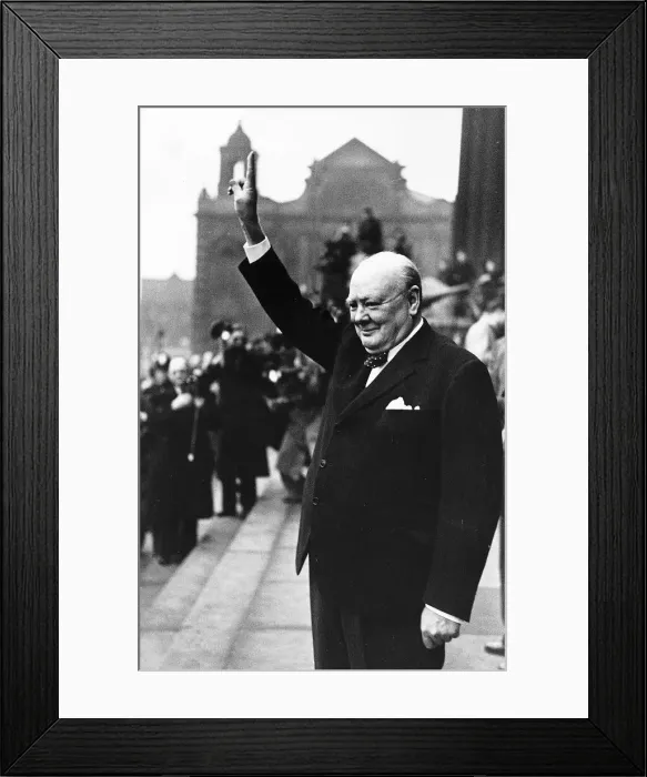 Framed Print : Winston Churchill British Prime Minister holding his fingers up in a V for victory sign