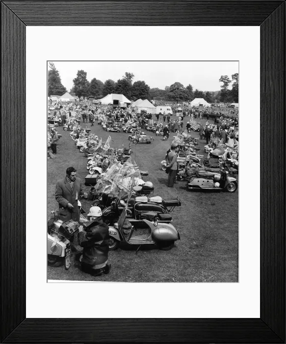 Framed Print : Motorcycles National Scooter Rally at St Albans DBase MSI circa 1960s