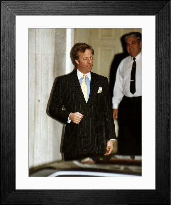 Framed Print : Mark Thatcher, son of Margaret Thatcher leaves Number 10 Downing Street. 1990s Framed Print : Mark Thatcher, son of Margaret Thatcher leaves Number 10 Downing Street. 1990s