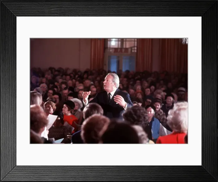 Framed Print : Prime Minister Edward Heath conducting Broadstairs annual carol concert in 1971 Framed Print : Prime Minister Edward Heath conducting Broadstairs annual carol concert in 1971
