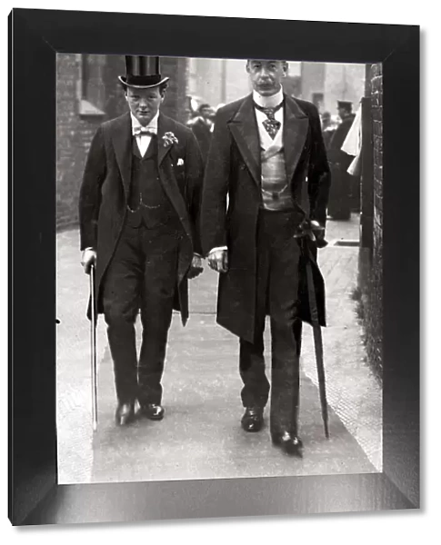 Winston Churchill MP with Mr Lulu Harcourt on the day of his brother Johns marriage to