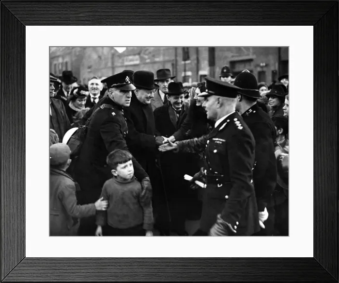 Framed Print : Winston Churchill British Prime Minister shaking hands with people on the street during