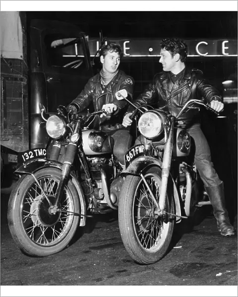 Youth Culture Mod and Rockers October 1963 Two Rockers sit on their motor Bike