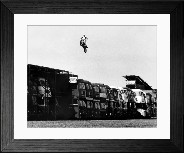 Framed Print : Chris Bromham Motorcycle Stuntman, 29th August 1983 Framed Print : Chris Bromham Motorcycle Stuntman, 29th August 1983