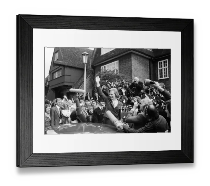 Framed Print : Margaret Thatcher British Prime Minister waving to the crowd after leaving her home in Framed Print : Margaret Thatcher British Prime Minister waving to the crowd after leaving her home in
