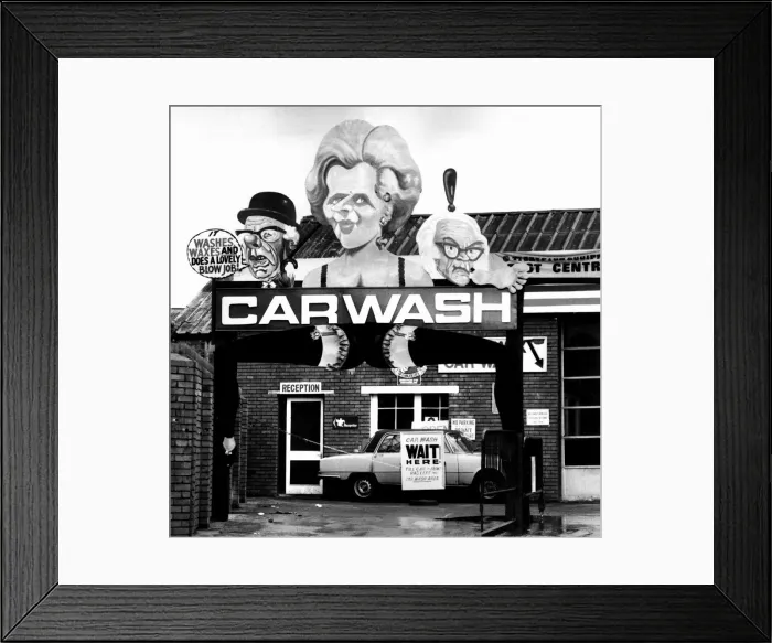 Framed Print : East London carwash sign showing Margaret Thatcher British Prime Minister 10th February Framed Print : East London carwash sign showing Margaret Thatcher British Prime Minister 10th February