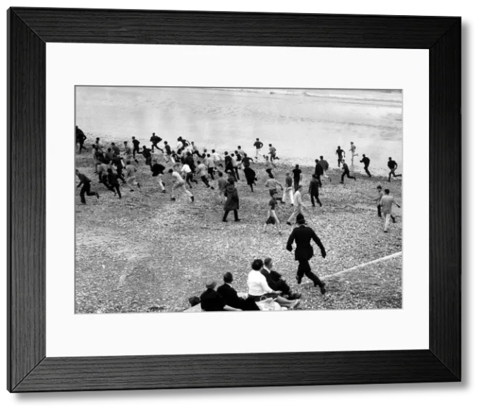 Framed Print : Mods youth culture Hastings beach Framed Print : Mods youth culture Hastings beach