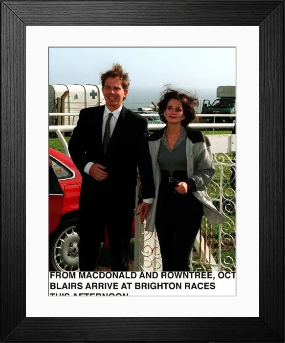 Framed Print : Tony Blair Labour Leader MP with wife Cherie at the races in Brighton sponsored by Framed Print : Tony Blair Labour Leader MP with wife Cherie at the races in Brighton sponsored by