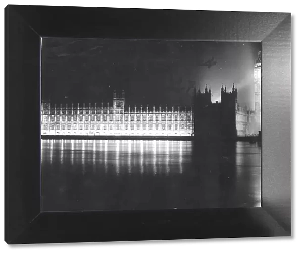 The lights go back on at the Palace of Westminster London for the VE Day celebrations