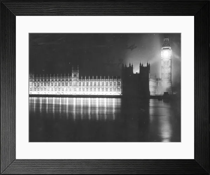 Framed Print : The lights go back on at the Palace of Westminster London for the VE Day celebrations