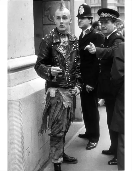 Youth Punks September 1984 Policemen tells punks where to go outside the Bank of