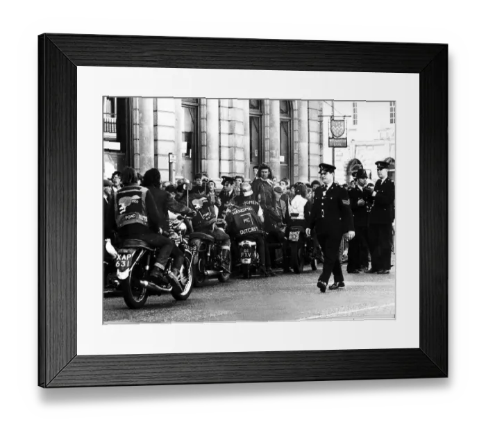Framed Print : Mods and Rockers with motorbikes