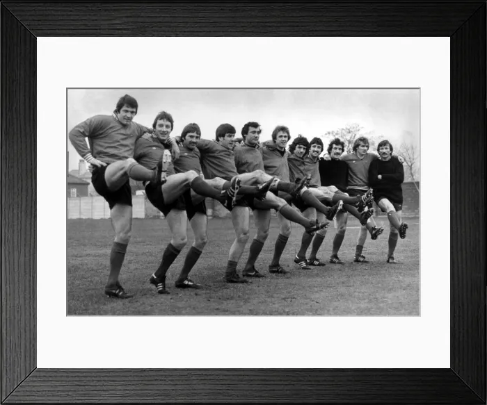 Framed Print : John Toshack leads the knees-up with (l-r) Jimmy Case, Steve Heighway, Emlyn Hughes Framed Print : John Toshack leads the knees-up with (l-r) Jimmy Case, Steve Heighway, Emlyn Hughes