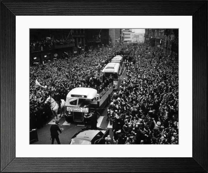 Framed Print : Crowds greet Liverpool FC as they return after winning the FA Cup. 17th May 1965 Framed Print : Crowds greet Liverpool FC as they return after winning the FA Cup. 17th May 1965