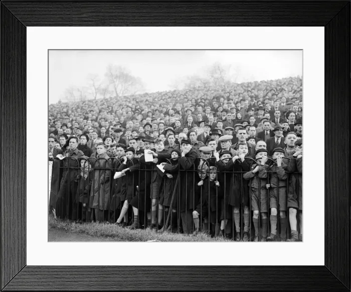 Framed Print : Football supporters at the English league division one match between Fulham Framed Print : Football supporters at the English league division one match between Fulham