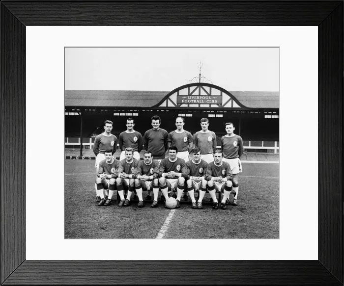 Framed Print : Liverpool team pose for a group picture on the pitch at Anfield before the start of