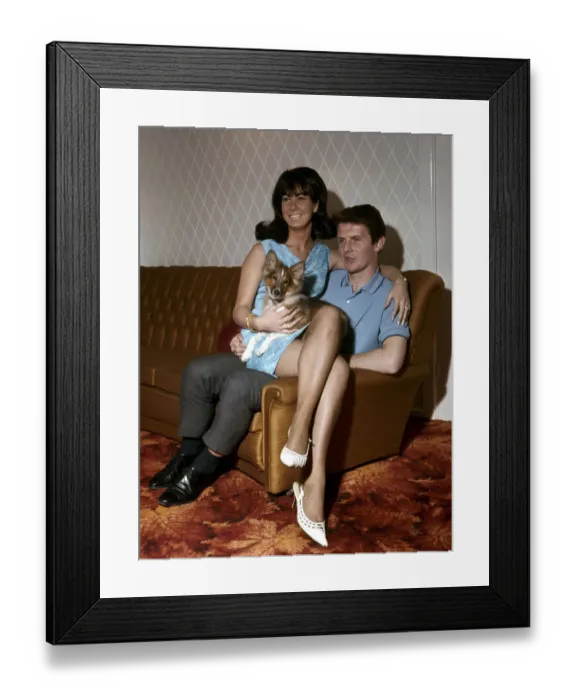 Framed Print : Everton footballer Brain Labone with his wife Pat and pet dog at Shandy at home