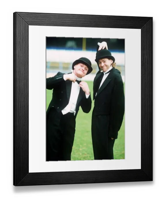 Framed Print : Paul Gascoigne footballer with Chris Waddle as Laurel and Hardy Circa May 1990 Framed Print : Paul Gascoigne footballer with Chris Waddle as Laurel and Hardy Circa May 1990