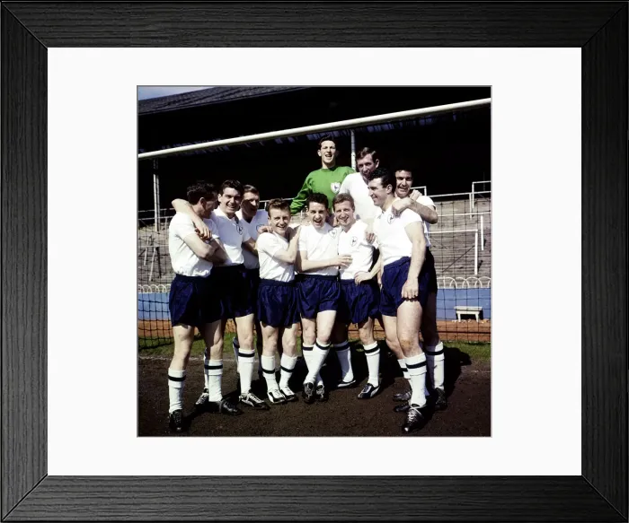 Framed Print : Tottenham Hostpur players pose for a group photograph during a training session at White Framed Print : Tottenham Hostpur players pose for a group photograph during a training session at White