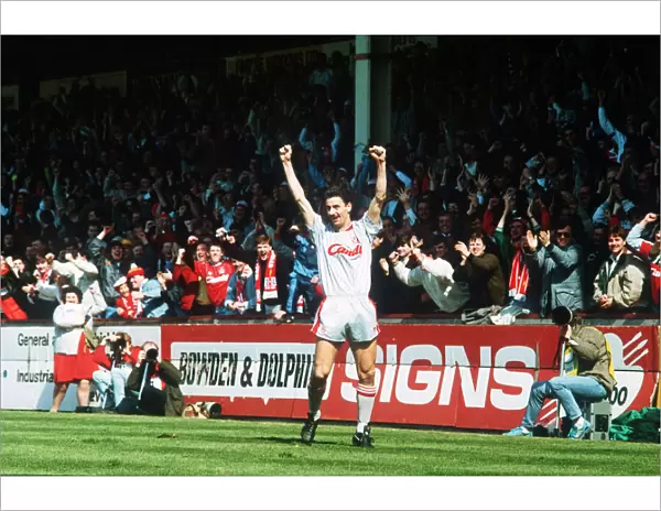Ian Rush Footballer celebrating scoring a goal for Liverpool against Crystal Palace in