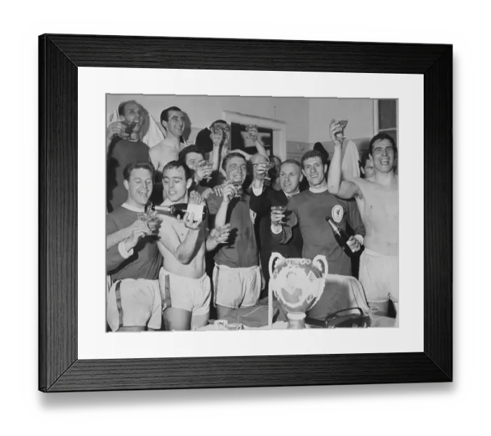 Framed Print : Champagne in the dressing room after Liverpool had clinched the League Championship by