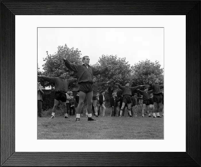 Framed Print : Liverpool FC with Ian St John at a training session. 19th July 1965 Framed Print : Liverpool FC with Ian St John at a training session. 19th July 1965