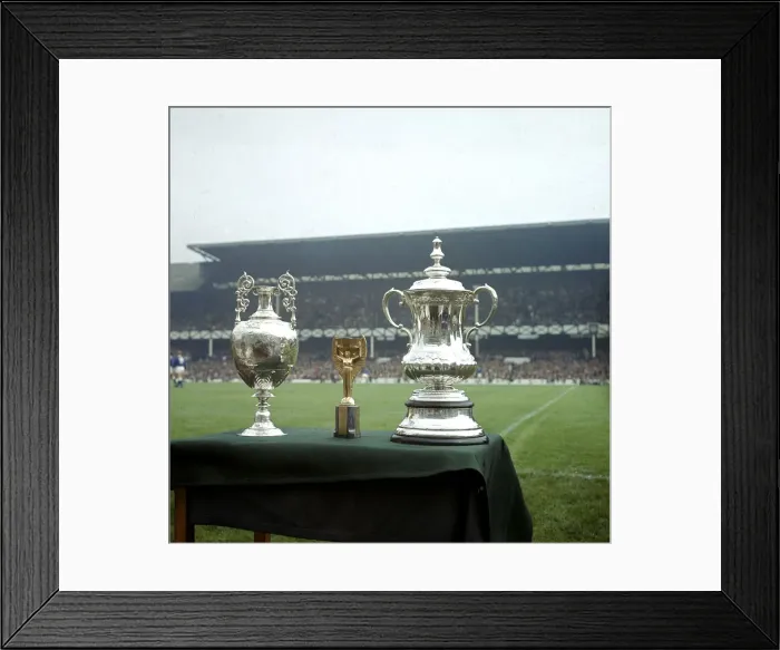 Framed Print : The League Championship trophy, The Jules Rimet World Cup trophy
