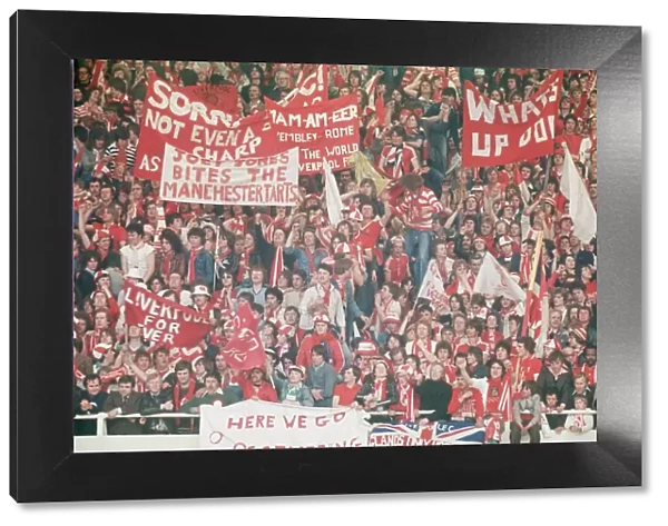 FA Cup Final 1977 Liverpool v Manchester United football fans supporters banners flags