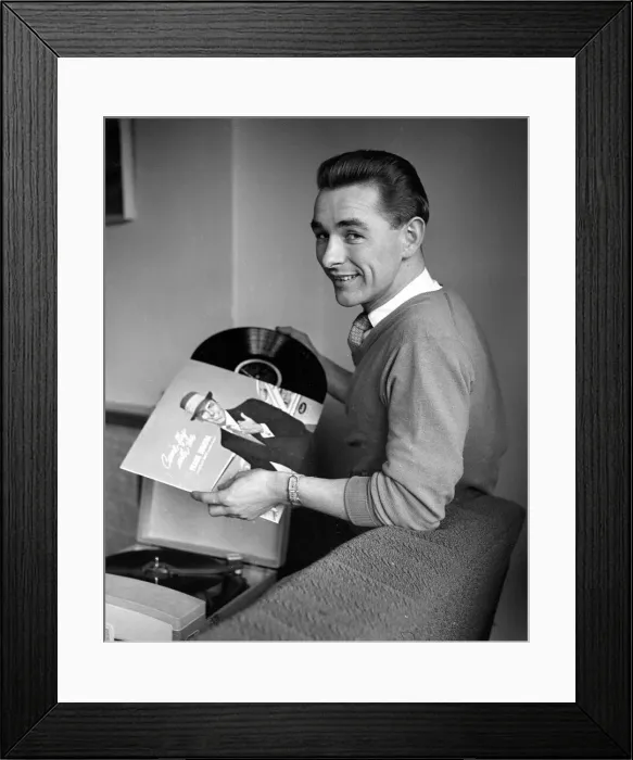 Framed Print : Brian Clough Sunderland FC seen here with his record collection at home Framed Print : Brian Clough Sunderland FC seen here with his record collection at home
