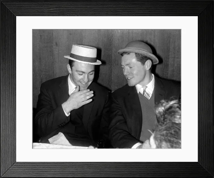 Framed Print : Jimmy Greaves (left) and Les Allen of Tottenham Hostpur at a Christmas party