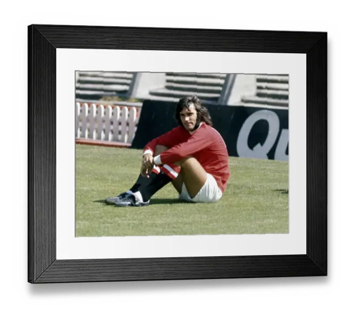 Framed Print : Manchester United footballer George Best at a training session for his club April Framed Print : Manchester United footballer George Best at a training session for his club April