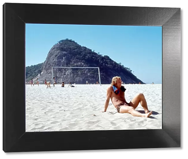 West Ham United and England footballer Bobby Moore relaxing on the Copacabana beach