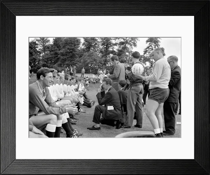 Framed Print : Tottenham Hotspur team having pictures taken by the press before a training session Framed Print : Tottenham Hotspur team having pictures taken by the press before a training session