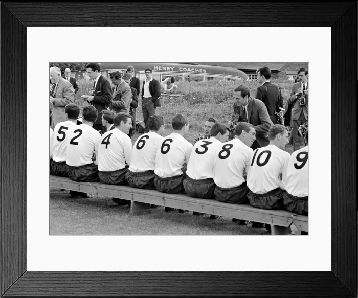 Framed Print : Tottenham Hotspur team having pictures taken by the press before a training session Framed Print : Tottenham Hotspur team having pictures taken by the press before a training session