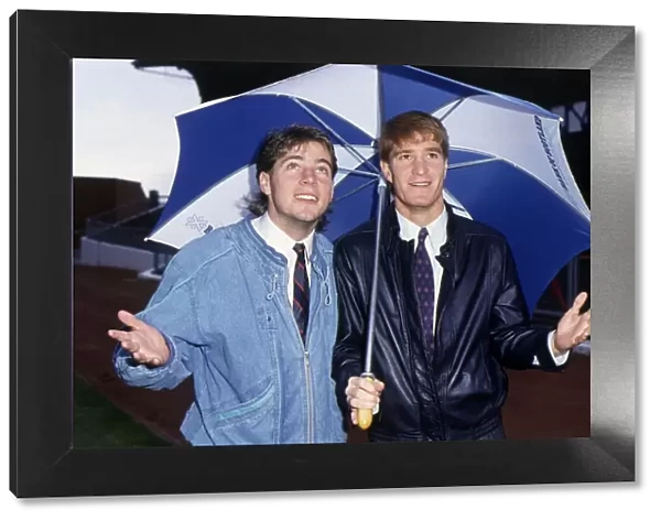Richard Gough & Ally McCoist under umbrella October 1987