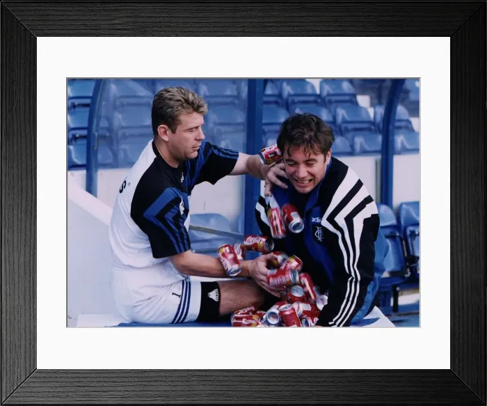 Framed Print : Andy Goram and Ally McCoist horsing around with Coca Cola cans in build up to Celtic Framed Print : Andy Goram and Ally McCoist horsing around with Coca Cola cans in build up to Celtic