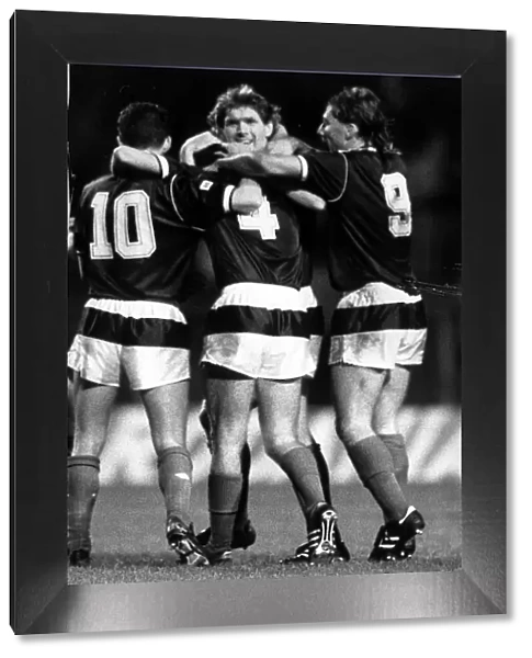 Scotland players celebrating Paul McStay goal October 1987