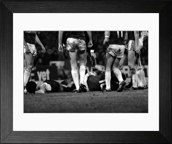 Framed Print : Division 1 football. West Ham United 3 v. Arsenal 1. December 1983 LF14-33-056 Framed Print : Division 1 football. West Ham United 3 v. Arsenal 1. December 1983 LF14-33-056