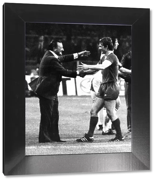 Liverpool manager Bob Paisley congratulates Kenny Dalglish 1978 after European Cup Final