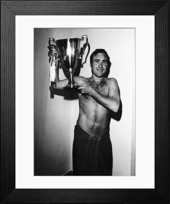 Framed Print : Ron Harris of Chelsea with European Cup Winners Cup trophy after replay in Athens against Framed Print : Ron Harris of Chelsea with European Cup Winners Cup trophy after replay in Athens against