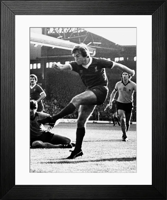 Framed Print : Kenny Dalglish footballer Liverpool FC kicking ball shoots shooting Framed Print : Kenny Dalglish footballer Liverpool FC kicking ball shoots shooting