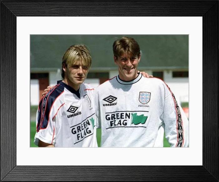 Framed Print : David Beckham and Darrent Anderton June 1998 during training session for