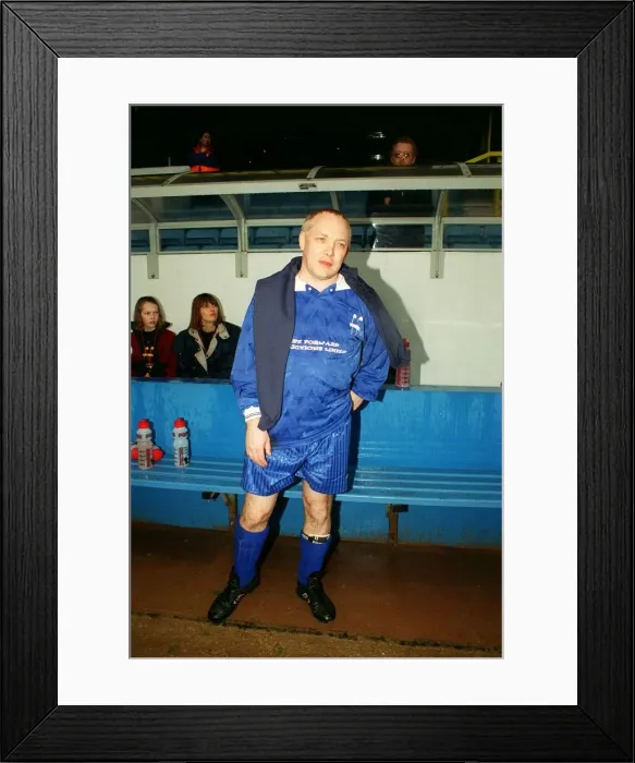 Framed Print : Frank Maloney Boxing Promoter November 1996. Playing in a charity football match Framed Print : Frank Maloney Boxing Promoter November 1996. Playing in a charity football match