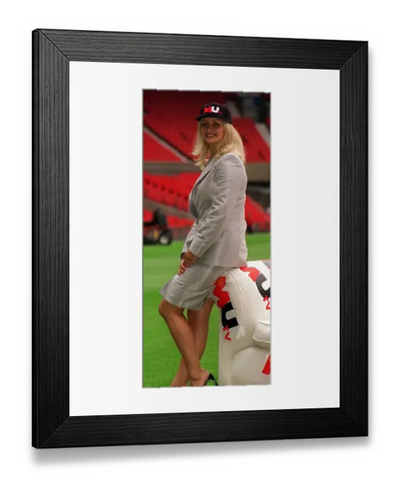 Framed Print : Phillipa Gant TV Presenter at Manchester Uniteds football ground to launch their new club
