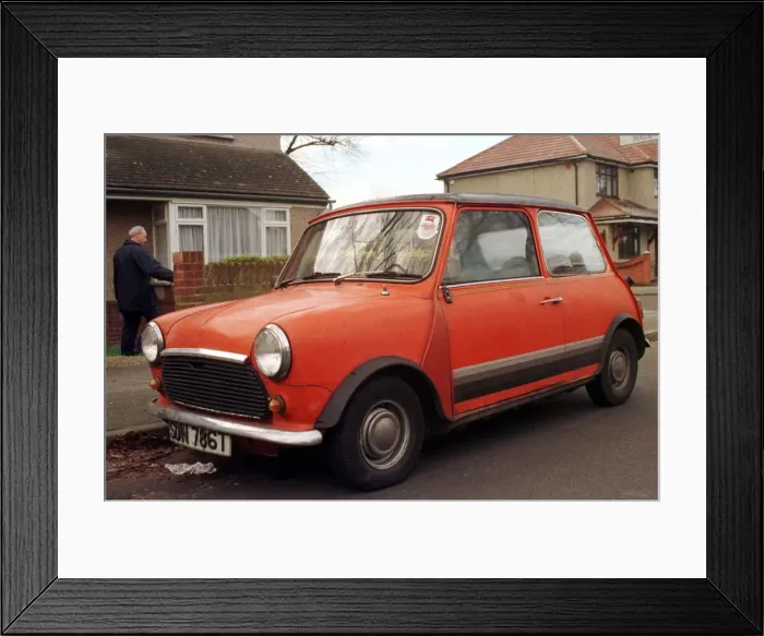 Framed Print : Damaged mini belonging to Belinda Knowles Dec 1998 The car was damaged by West Ham Framed Print : Damaged mini belonging to Belinda Knowles Dec 1998 The car was damaged by West Ham